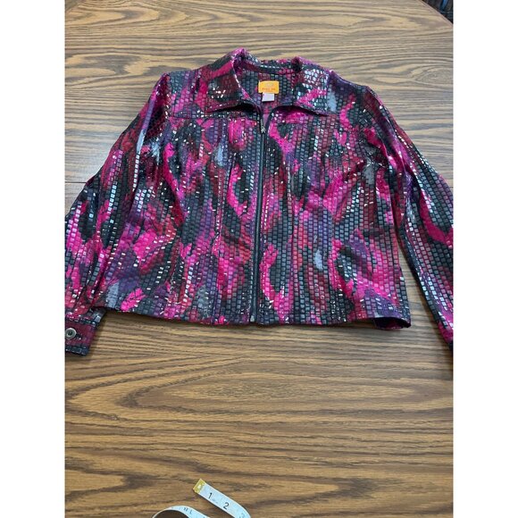 Ruby Rd. pink black sequined zip front dress jacket size 12P - Picture 3 of 9